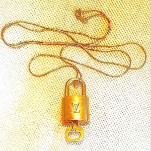 Louis Vuitton Custom Lock & Key #319 in Brass w/ New Matching Long Necklace